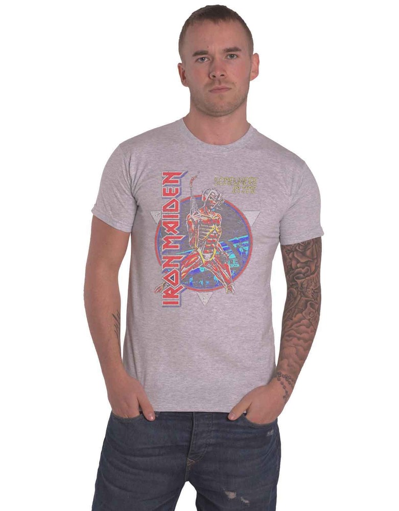 Iron Maiden Somewhere in Time Official Mens Grey Band Logo T Shirt