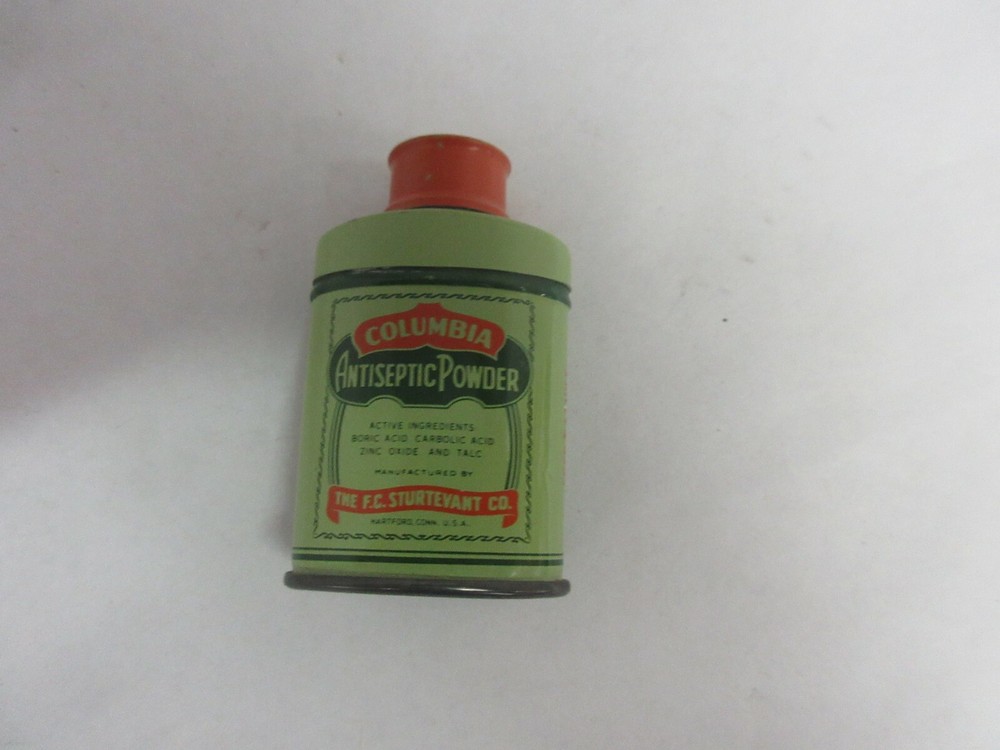 VINTAGE  ADVERTISING COLUMBIA ANTISEPTIC  SAMPLE TALC TALCUM POWDER TIN 967-OB