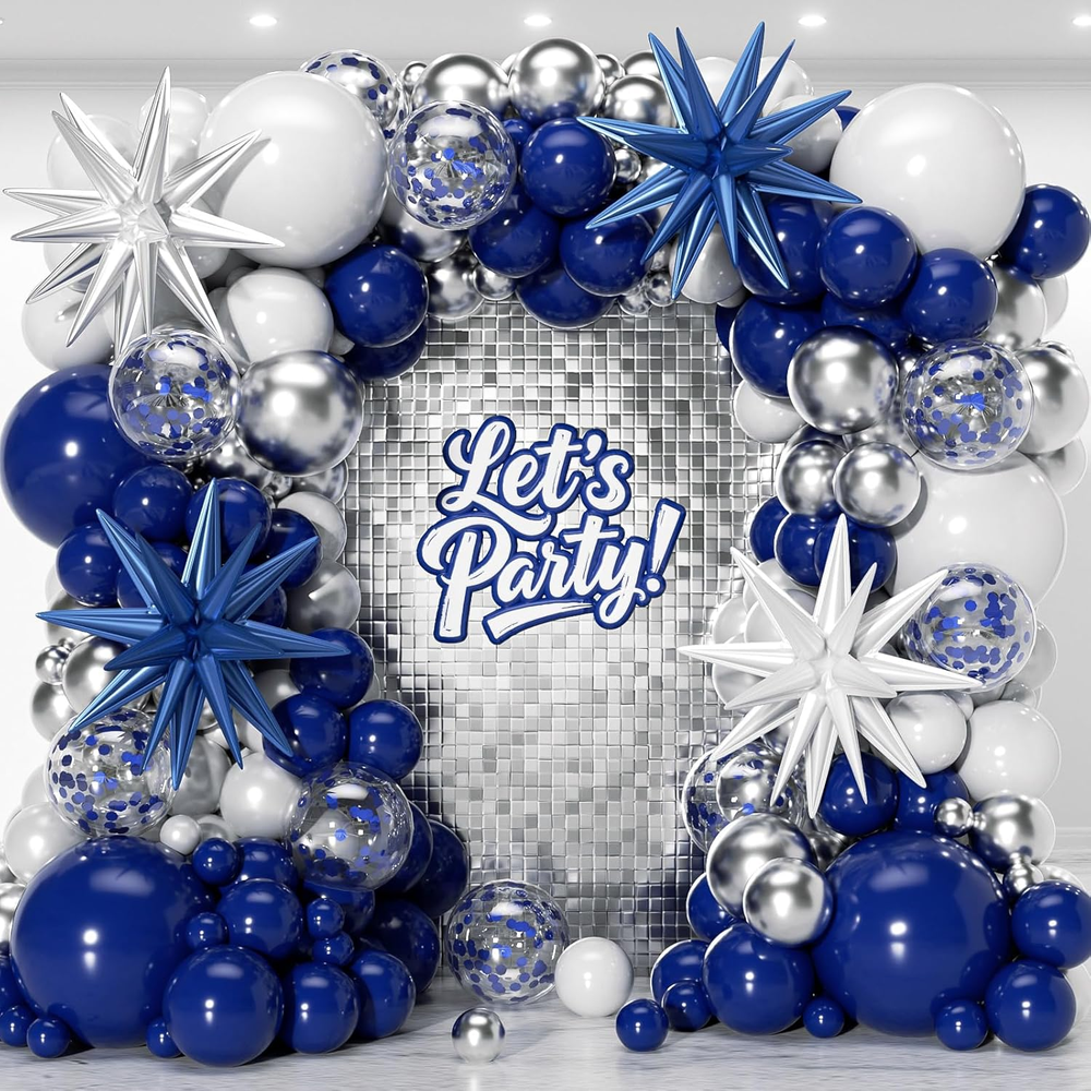153Pcs Navy Blue and Silver Balloons Garland Arch Kit with Stars -22 18 12 10 5