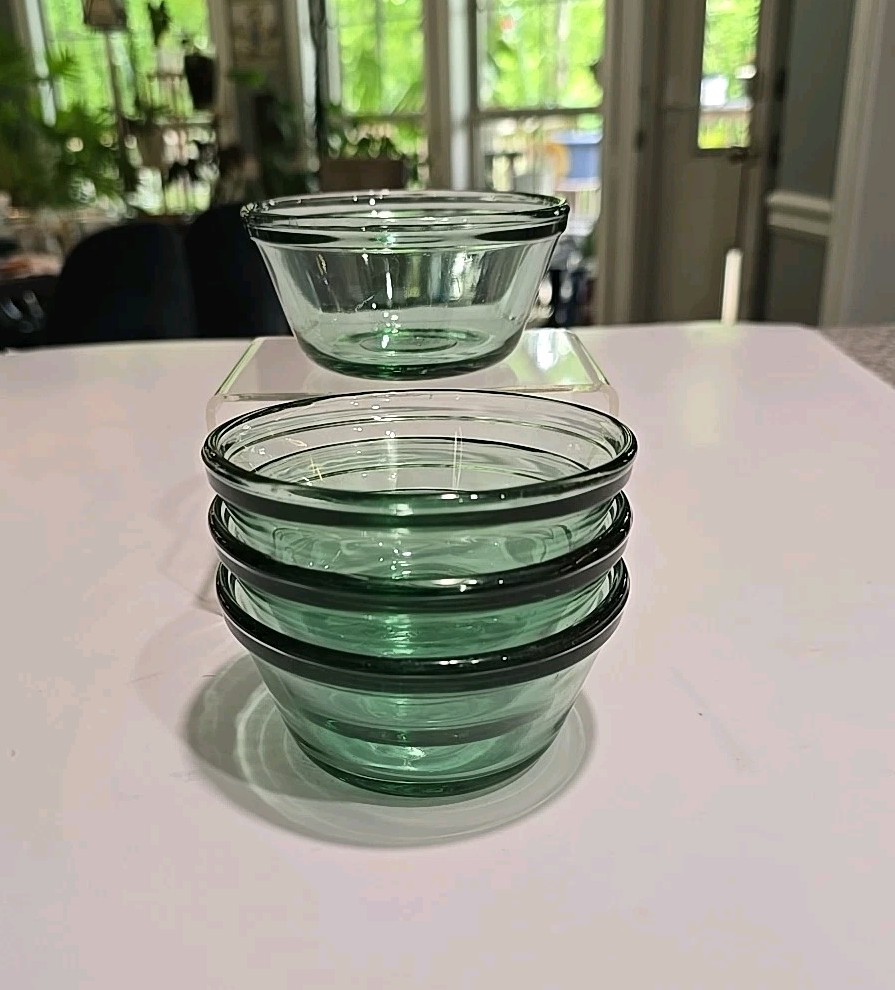 Set of 4 Anchor Hocking 6oz Green Transparent Custard Cups Made in USA #1034
