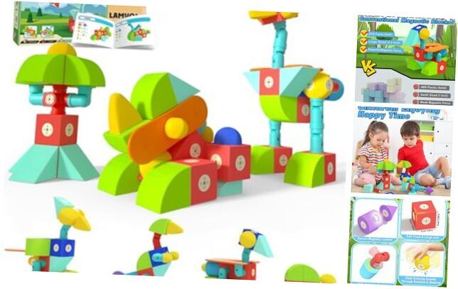 Bloques magnéticos de espuma, juguetes sensoriales de baño bloques de construcción para niños pequeños 1-3,