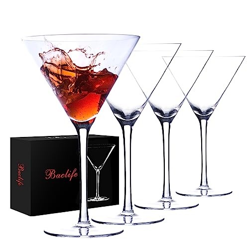 Handblown Crystal Martini Glasses Set of 4-9.5 oz Coupe Glass Set with Stem -