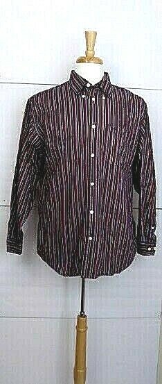 John Ashford Dress Shirt Mens Size M Red Yellow Blue White Stripes IN STOCK