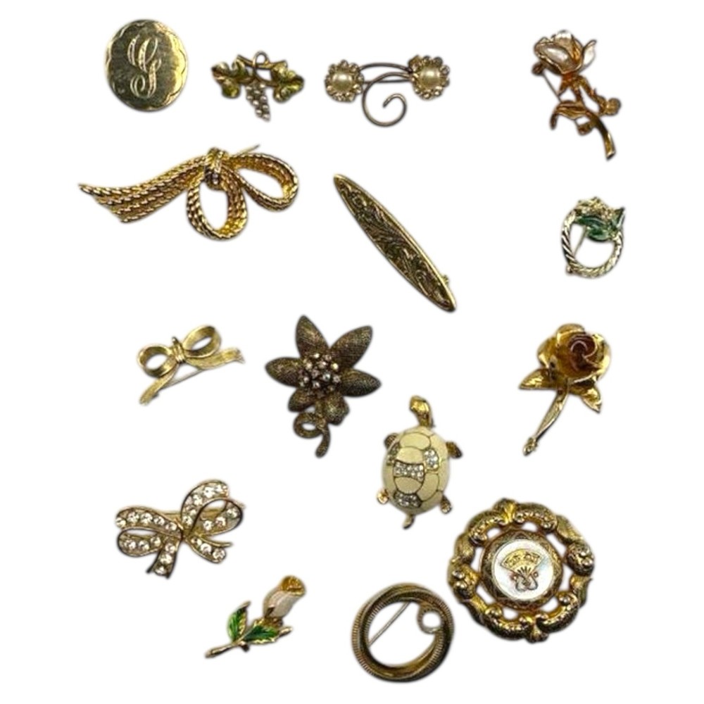 Brooches Lot Of 14 Gold Tone Quality Brooches Classic Old Hollywood Estate Sale