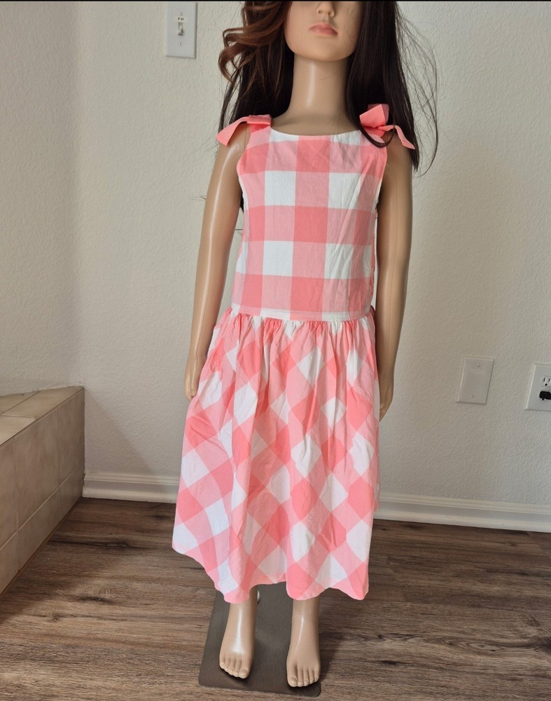 Carter's Girls Sundress Pink White Gingham Tie Shoulder Sleeveless Bow Midi 8/8A