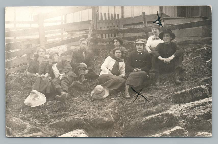 Tough-Looking Friends in 1910s Animal Pen Antique RPPC Photo