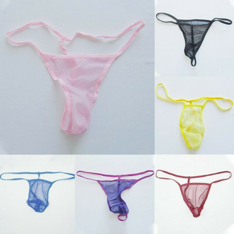 Mens Sexy Pouch Underwear T-Back G-String Briefs See-Through Underpant