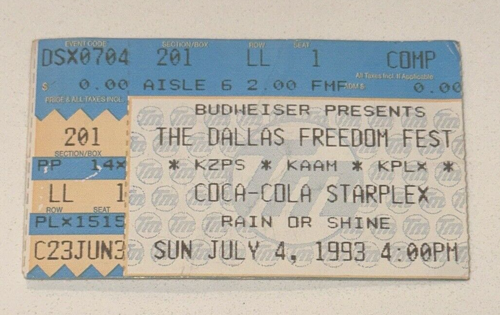 1993 Freedom Fest Dallas Starplex Texas Concert Music Ticket Stub Glenn Frey