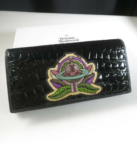 Vivienne Westwood Crocodile Embossed Long Wallet Black Italy B54449 C Grade