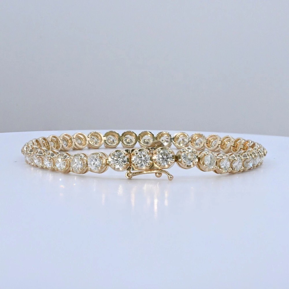 3mm Round 6 CTW Moissanite 7 Inch Tennis Bracelet in 14K Yellow Gold Plated