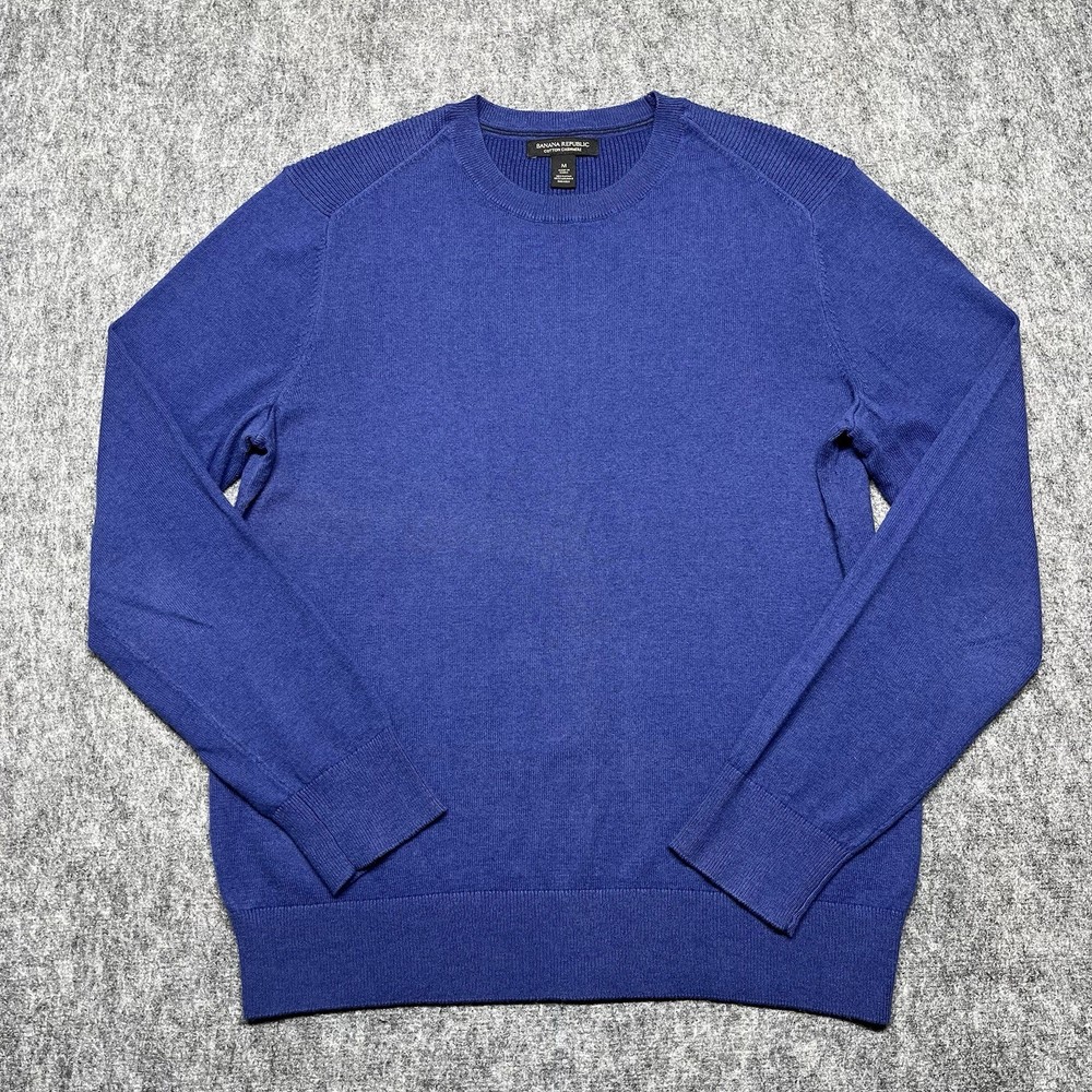 Banana Republic Men’s Crew Neck Sweater Medium Blue Cotton Cashmere Blend
