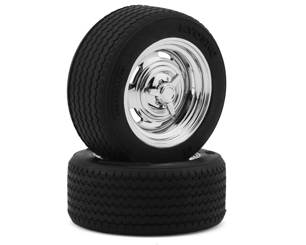 Kyosho Fazer Pre-Mounted Vintage Sedan Tires (Chrome) (2)w/Classic Rally 12mm Hex Wheels