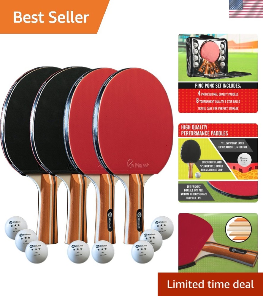 Professional Ping Pong Paddle Set with Carrying Case & 8 Competition Balls