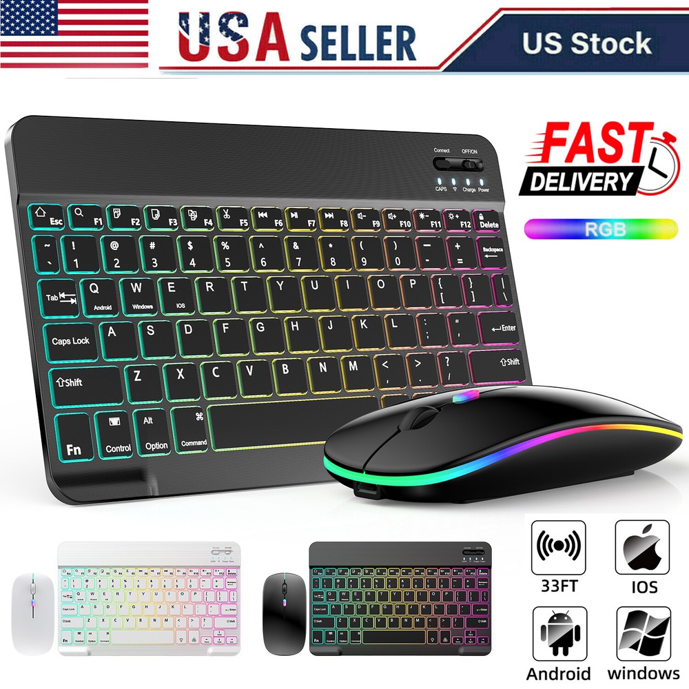 Backlit RGB Wireless Keyboard & Mouse Combo Bluetooth Set for iPad / PC / Laptop