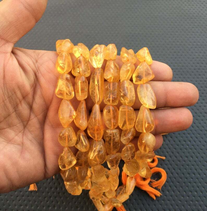 Natural Citrine Gemstone Nugget Smooth Beads for Jewelry Making 13-Inch Strand