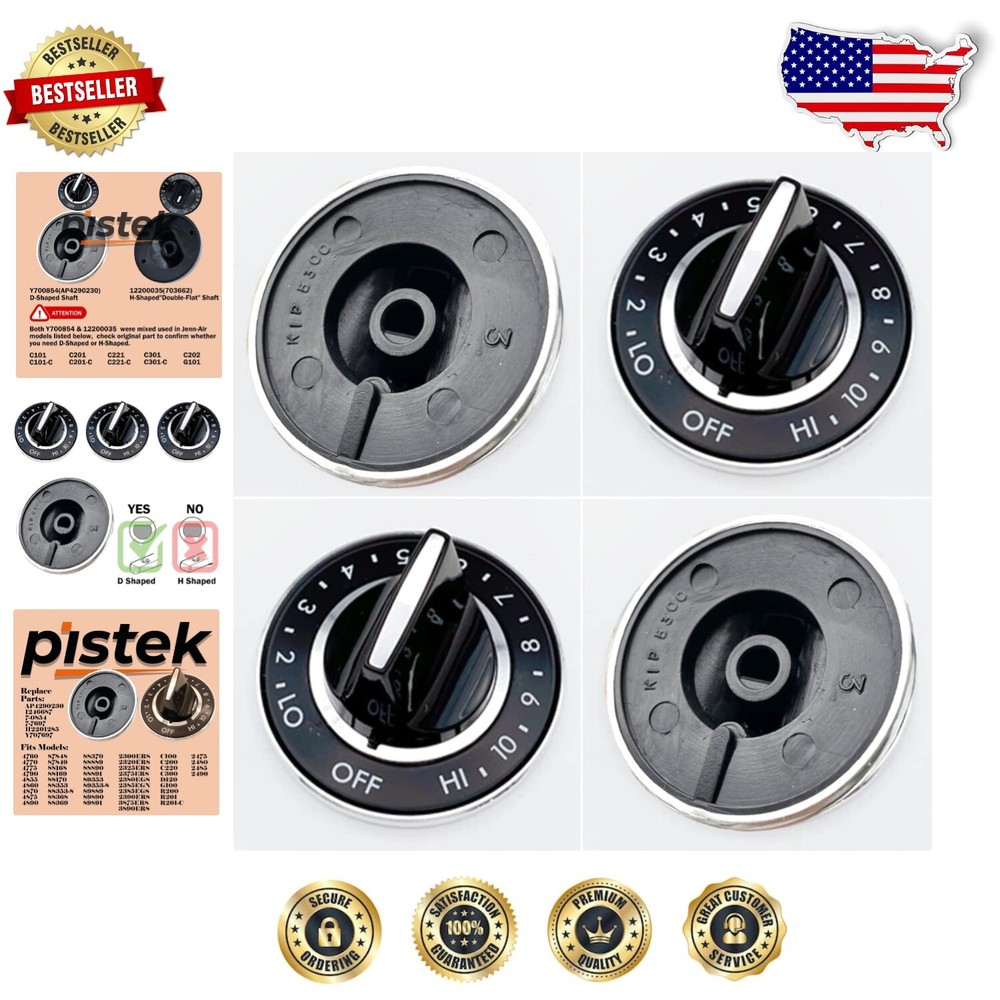 4 Pack Stainless Steel Burner Knobs for Jenn Air Cooktops - Easy Install