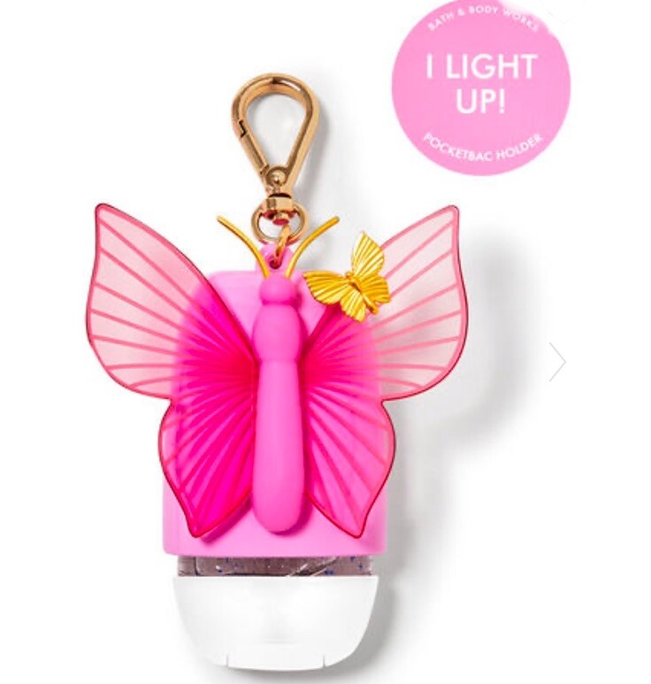 Bath & Body Works Pink Lightup Butterfly Pocketbac Sanitizer Holder NWT