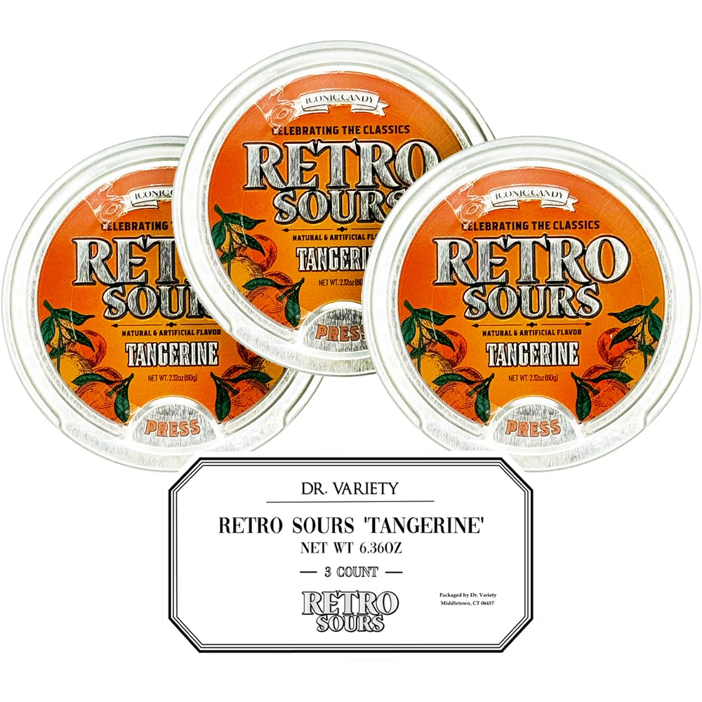 Retro Sour Tangerine Candy Drops in 3-Pack Orange Mint Tins