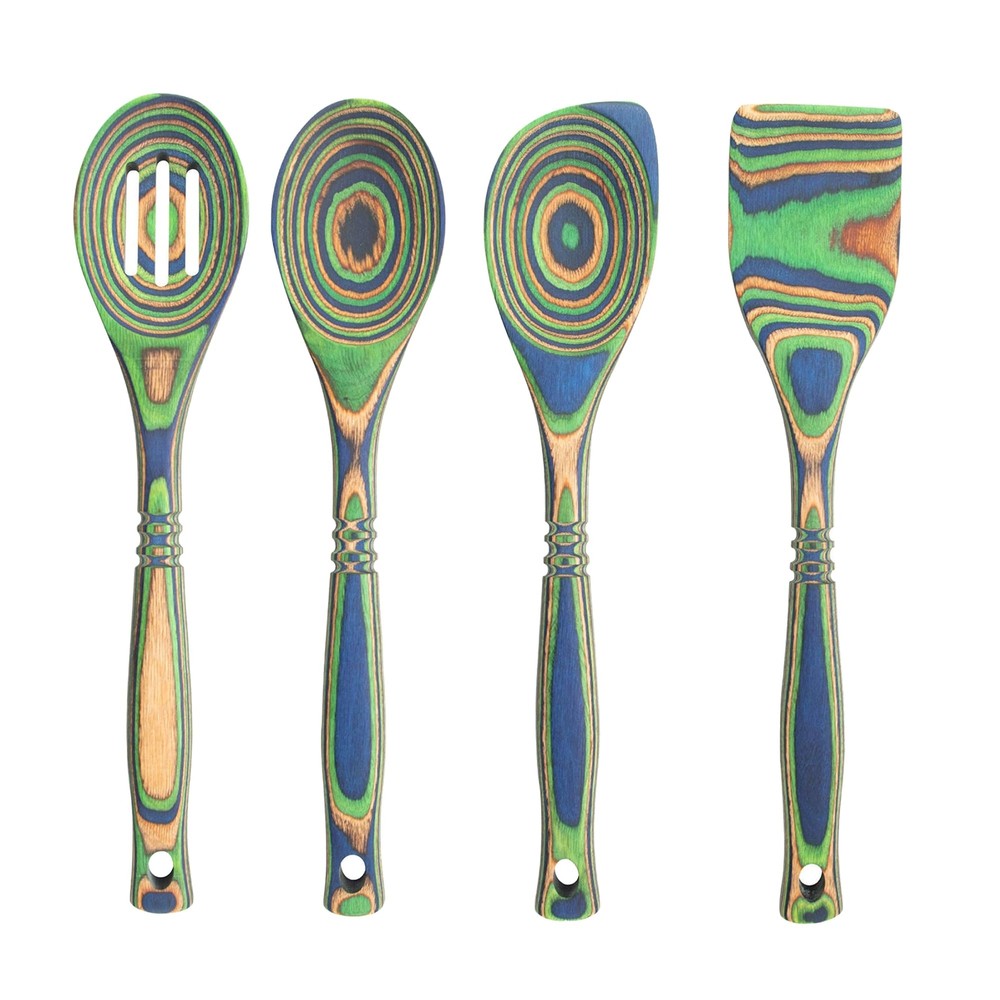 Pakka Wooden Spoons Set - Exotic Pakkawood Utensils for Serving & Cooking - N...