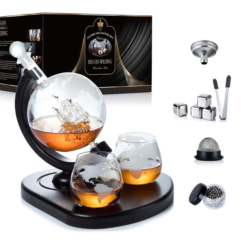 Elegant Whiskey Decanter Gift Set for Men - Globe Design with Glasses