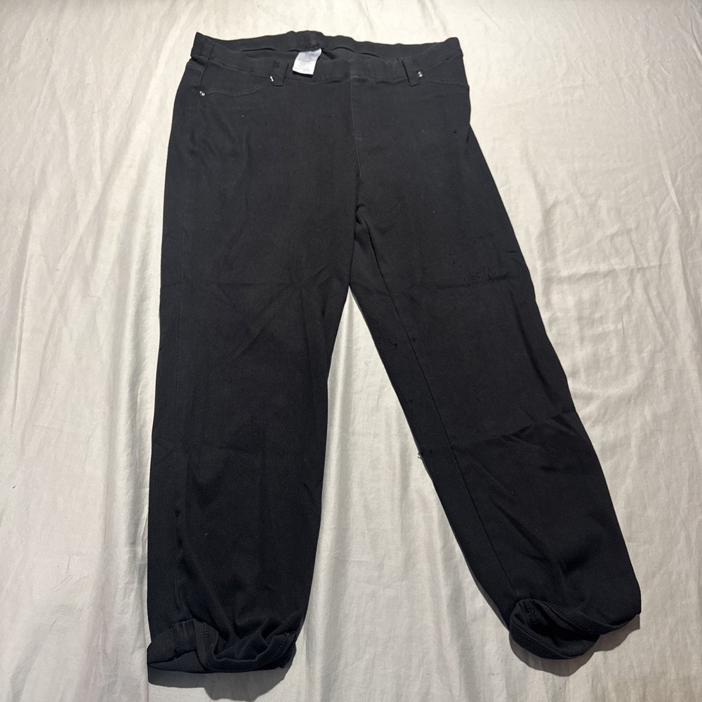 Time & Tru Women's L (12-14) Black Pull on High Rise Stretch Jeggings Cuffed