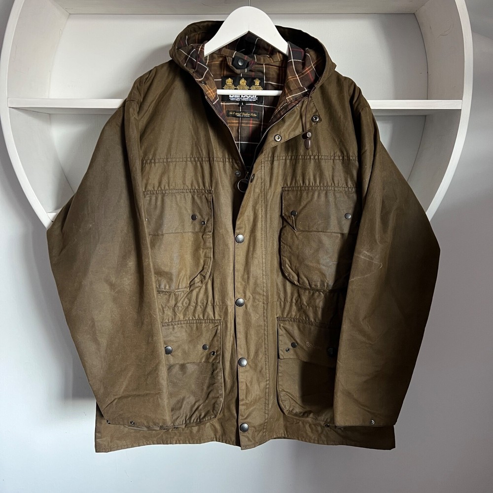 BARBOUR A653 DUNHELM Waxed Cotton Olive Jacket Size L