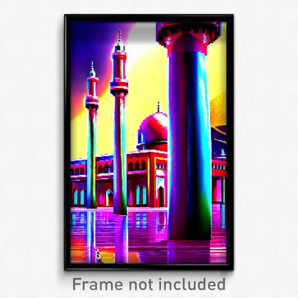 8 Bit Psychedelic Mosque Pixel Art Poster - Glossy Video Game Print
