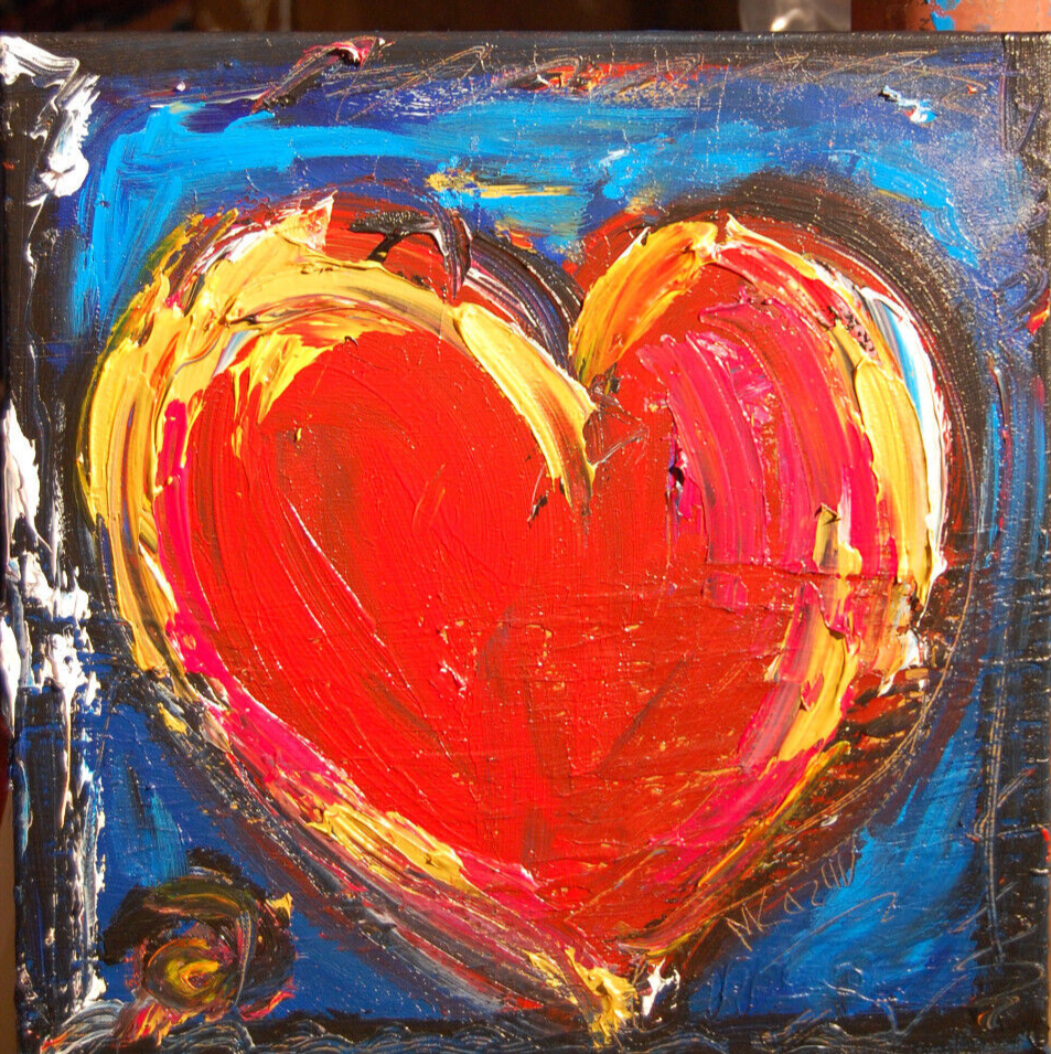RED HEARTS POP ART  PAINTING Impasto  Abstract   CANVAS ORIGINAL FO7T