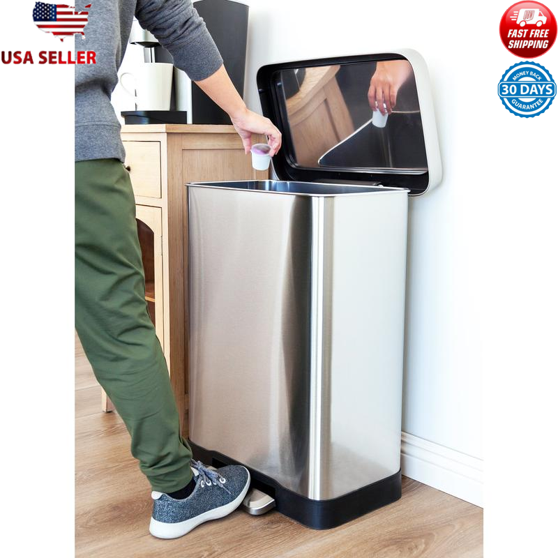 20 Gallon Stainless Steel Step Trash Can Soft Close Hands Free Kitchen New