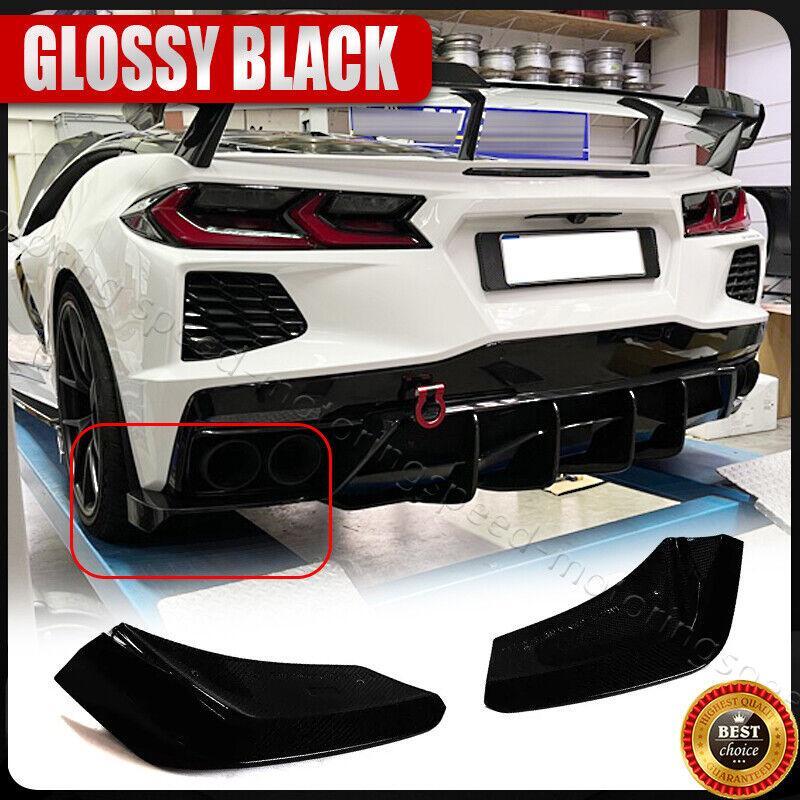 Gloss Black Rear Bumper Splitters Fins for Chevy Corvette C8 Z51 ZR1 2020-2024