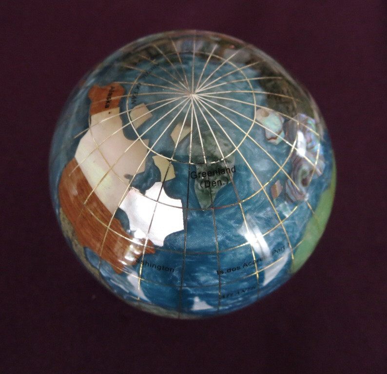Unique Vintage Art Earth Globe Paperweight w Inlaid Mother of Pearl 3