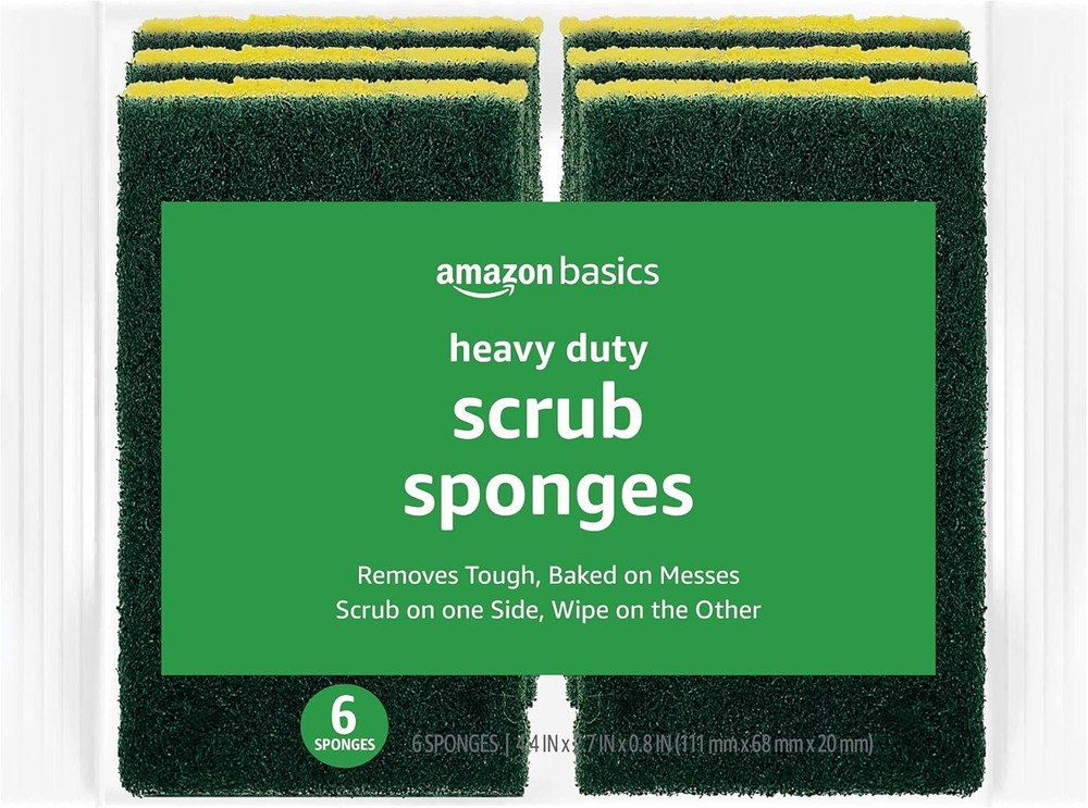 Amazon Basics Heavy Duty Sponges 36-Pack, Yellow and Green Scrub Sponges