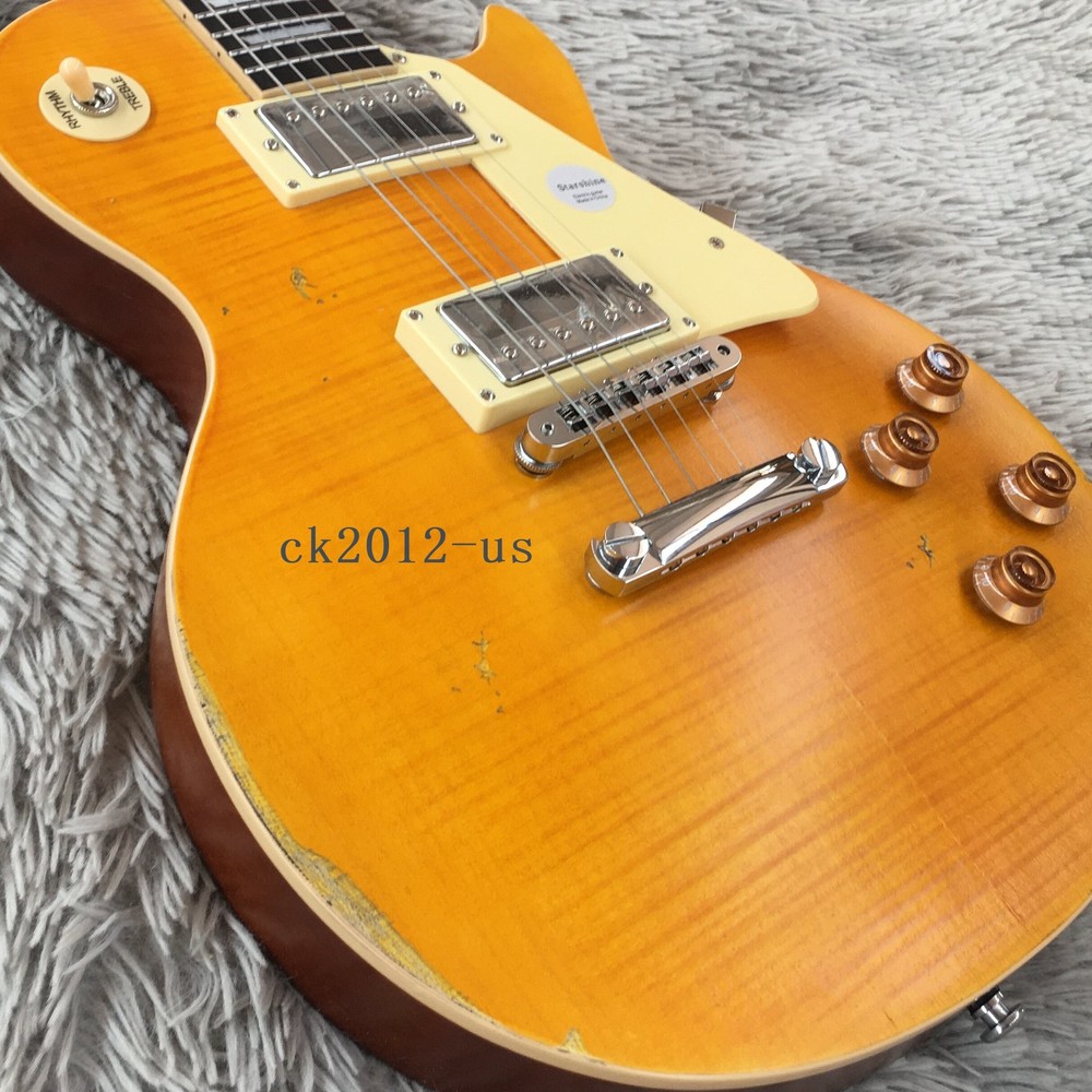 Aged lp Electric Guitar Kirk Hemmett Greeny Mahogany Body Flamed Top Fast Ship