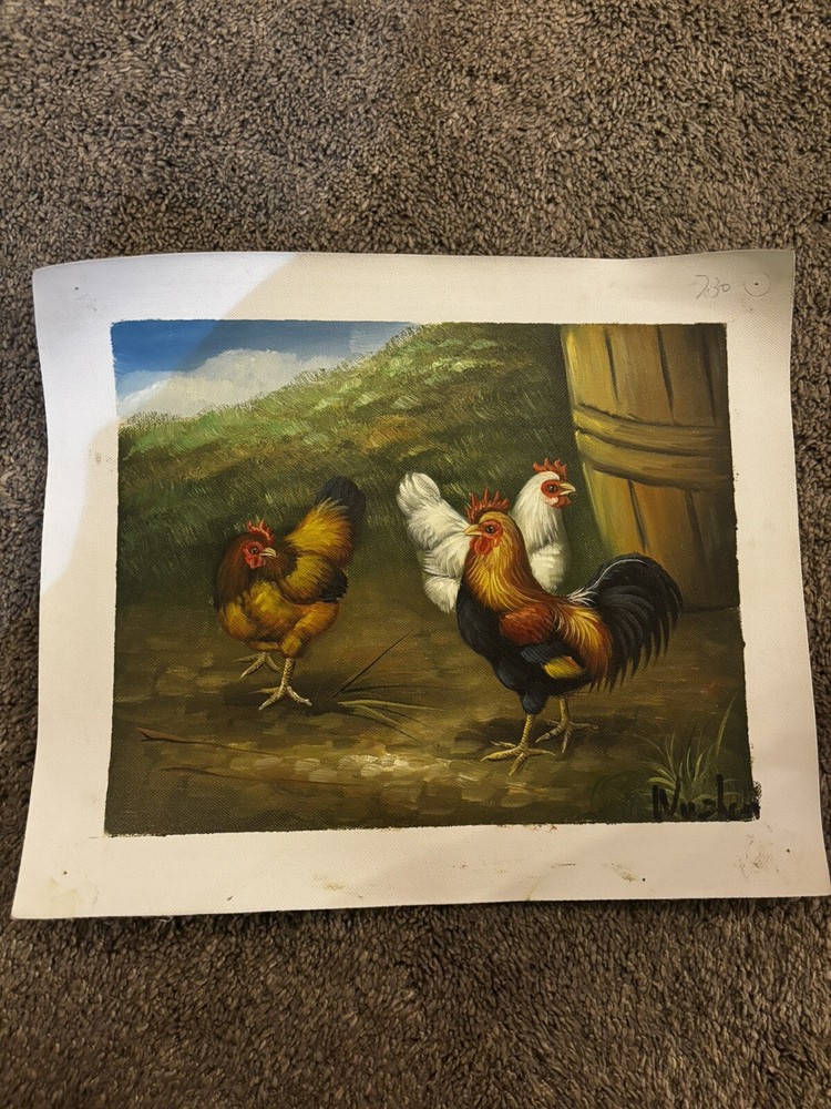Chickens Baby Chicks Bird Real Oil Painting On Canvas Background 9”x11”