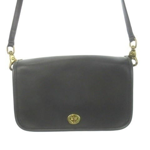 COACH 9755 Vintage Turn Lock Leather Shoulder Bag Black Old Coach