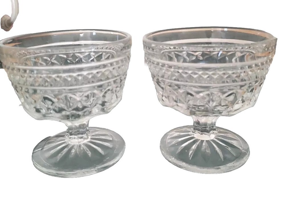 2 Anchor Hocking Wexford Footed Sherbet Bowls Dessert Dishes Unmarked Clear