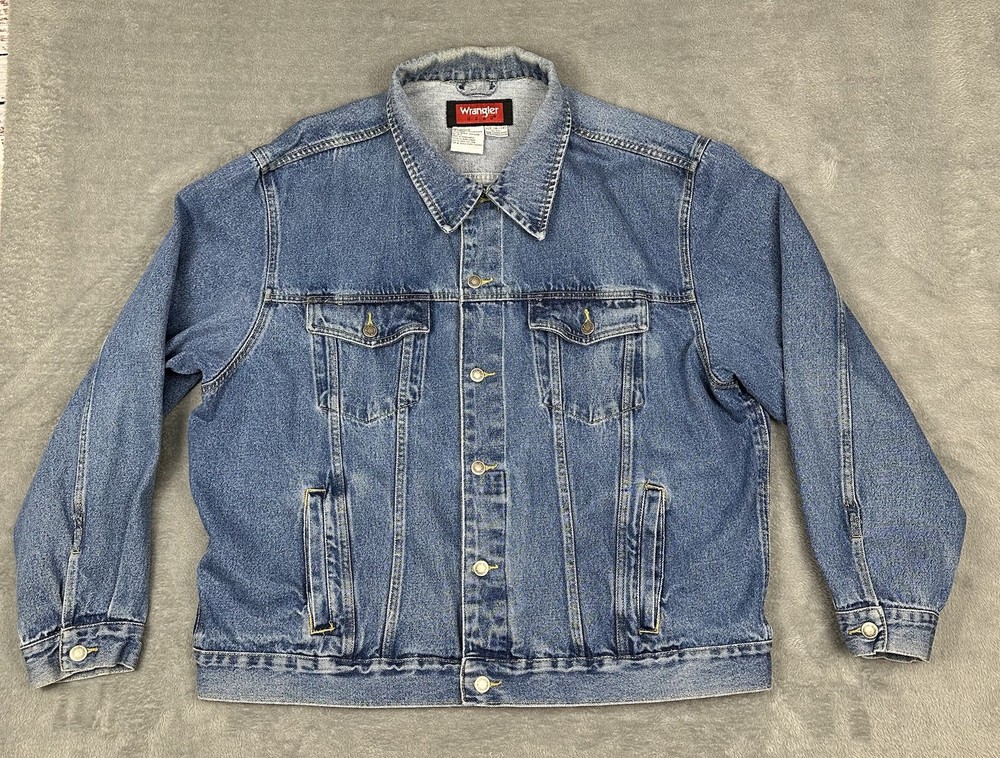 Vintage Wrangler Denim Jacket Mens 2XL Blue Hero Trucker Button Up Western