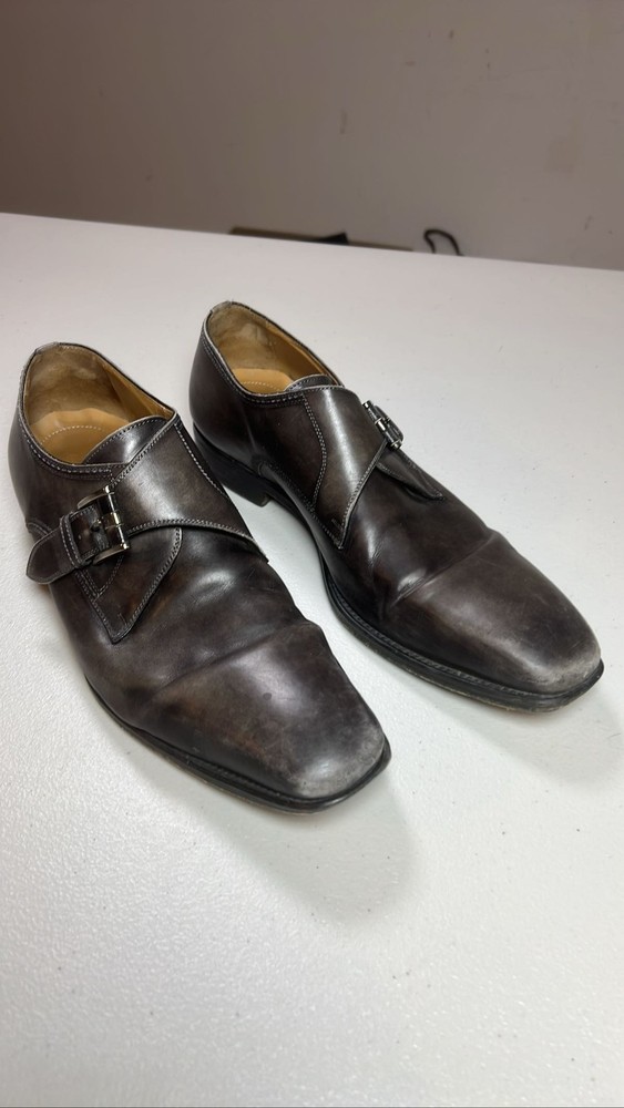 Magnanni Marco Single Monk Strap Dress Shoes Leather Gray Men's 10.5M