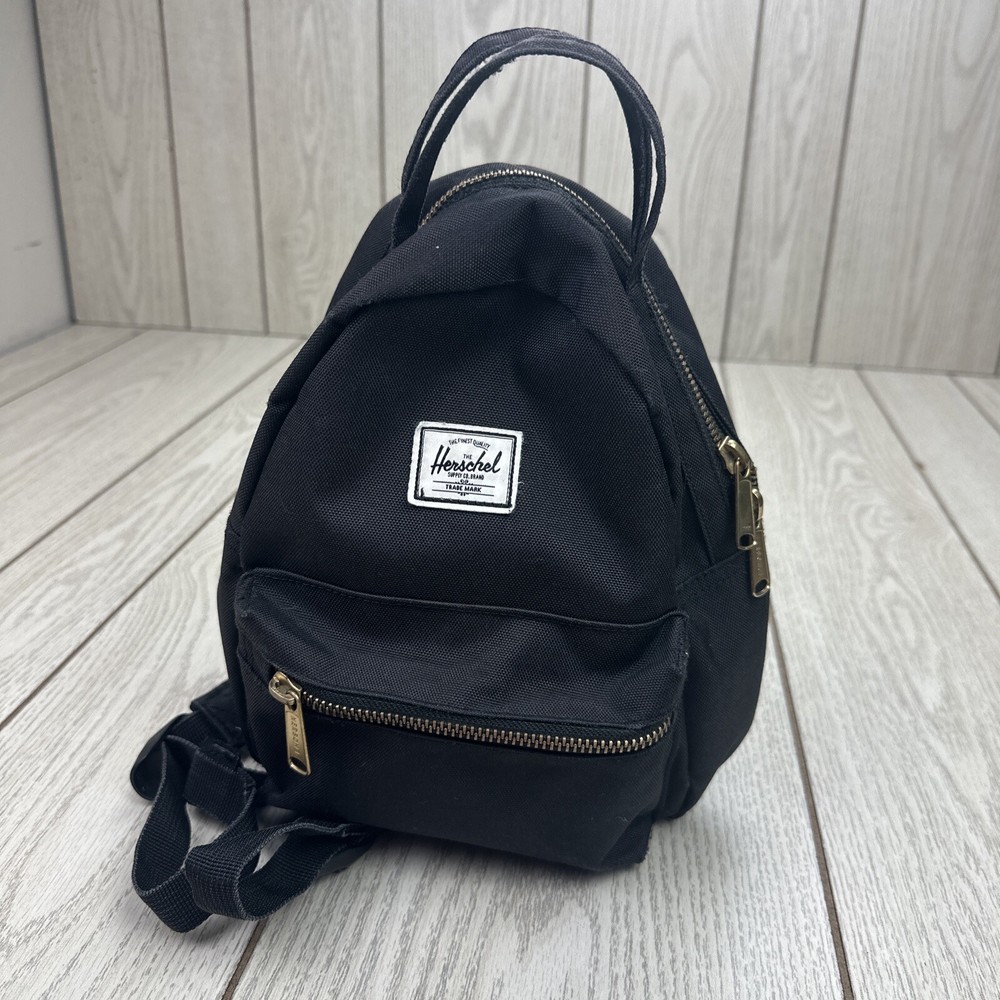 Herschel Nova Mini Black Backpack Gold Hardware Red Stripe Inside