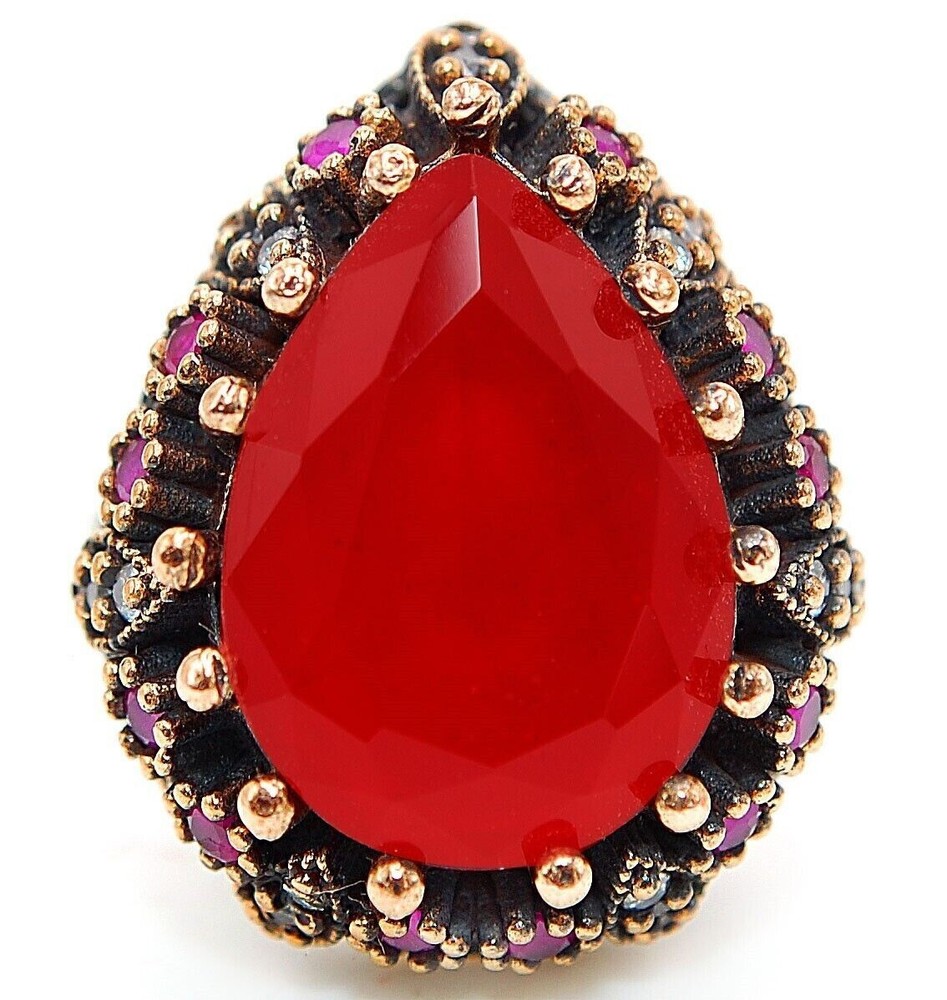 Exquisite Ottoman Empire 12CT Garnet 925 Sterling Silver Ring Size 8.5 H1-6