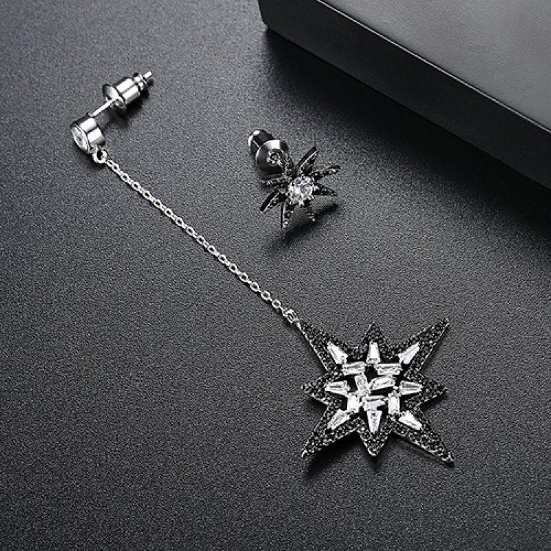 Black White 3A Zircon Earrings Fashion Asymmetric Star Women Gold Plated Jewelry
