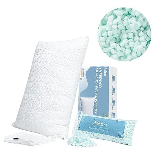 Queen Size Bed Pillow for Sleeping Shredded Memory Foam Queen 1-Pack White