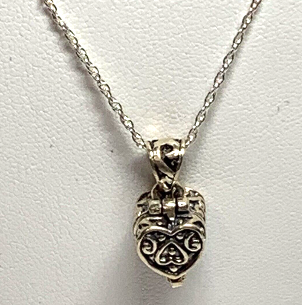Sterling Silver Designer IBB Ornate Heart Locket Pendant 19 Inch Necklace