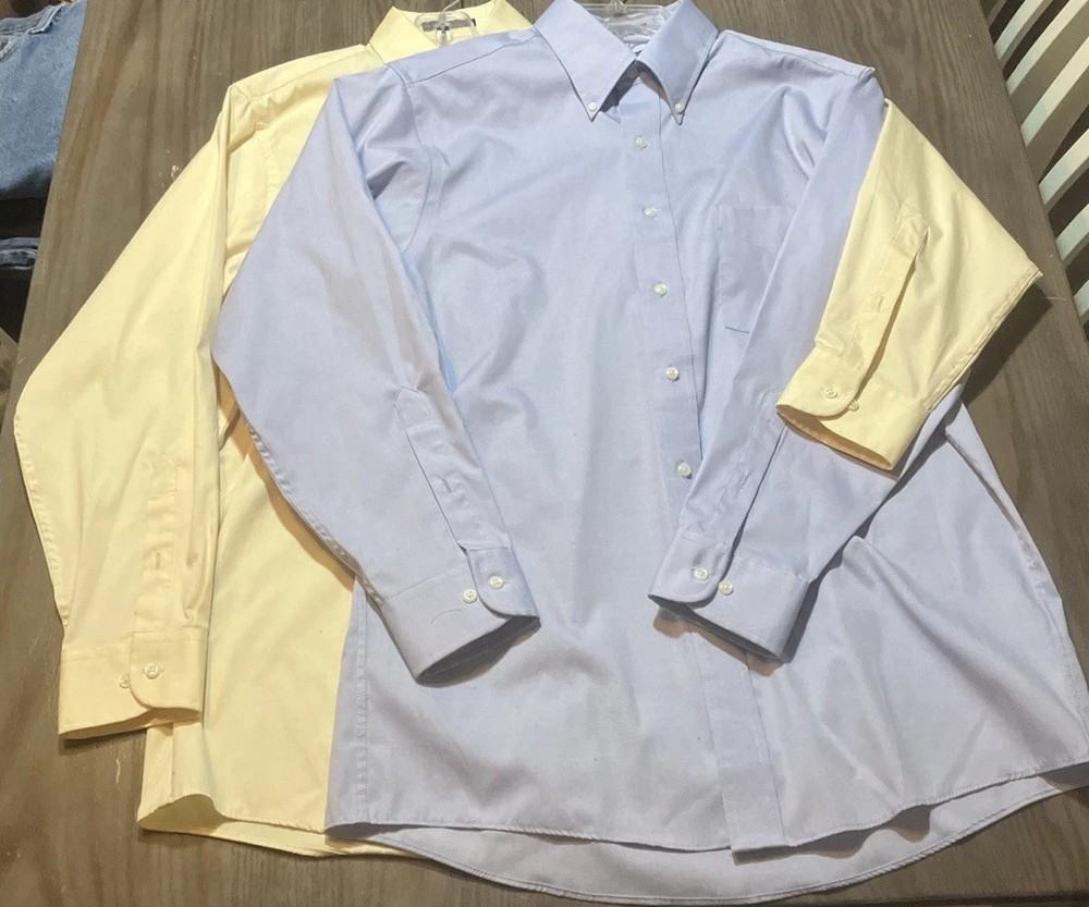 Lot Of 2 Arrow Shirt Men M 15 1/2 Fairfield Pinpoint Wrinkle Free Button Down
