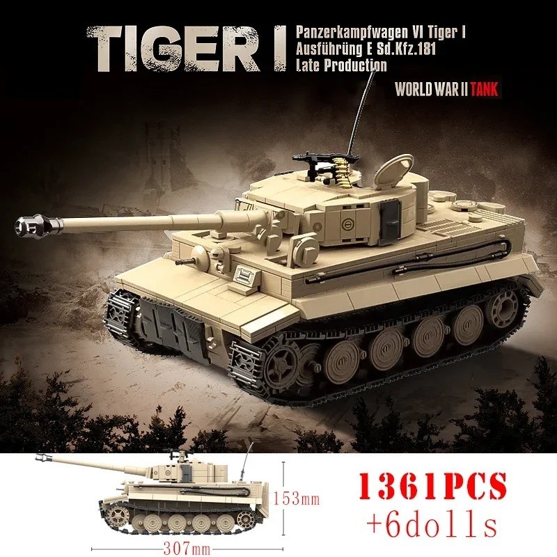 Military WW2 Tiger I Heavy Tank Building Blocks Army Soldiers Weapons Kids Toys