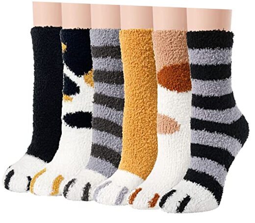 Women Fuzzy Socks Cozy Soft Fluffy Cute Animal One Size B Mix Color(6 Pairs)