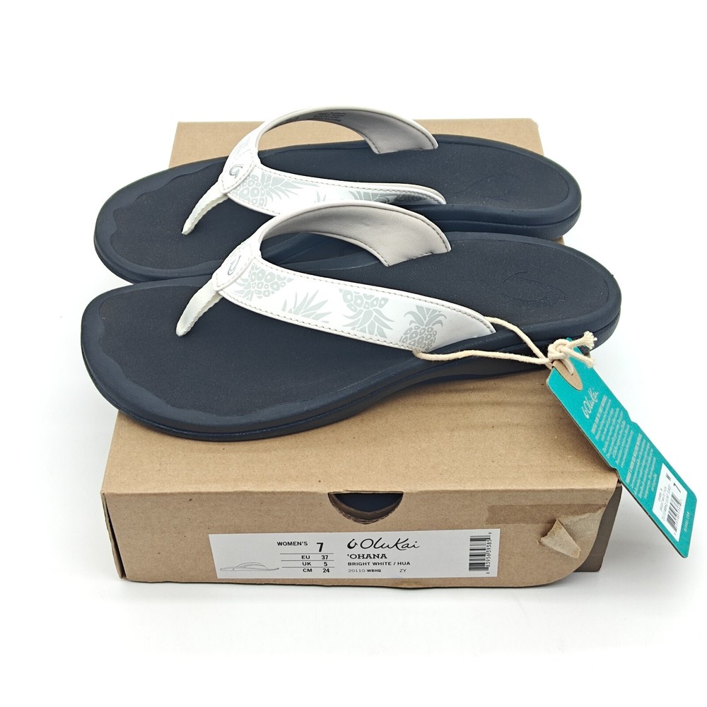 OluKai Ohana Women White Sandals with Arch Support Flip Flop Size 7-9