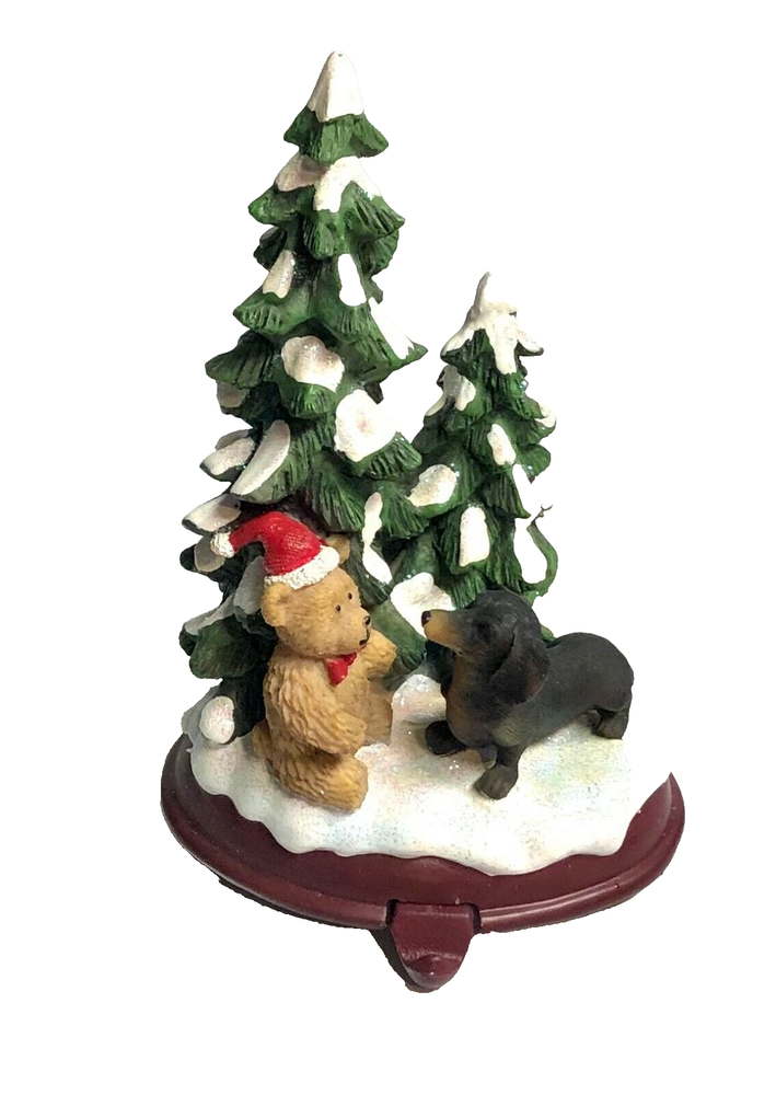 Seasonal Elements Christmas Stocking Holder 1  DACHSHUND & BEAR In Original Box-image