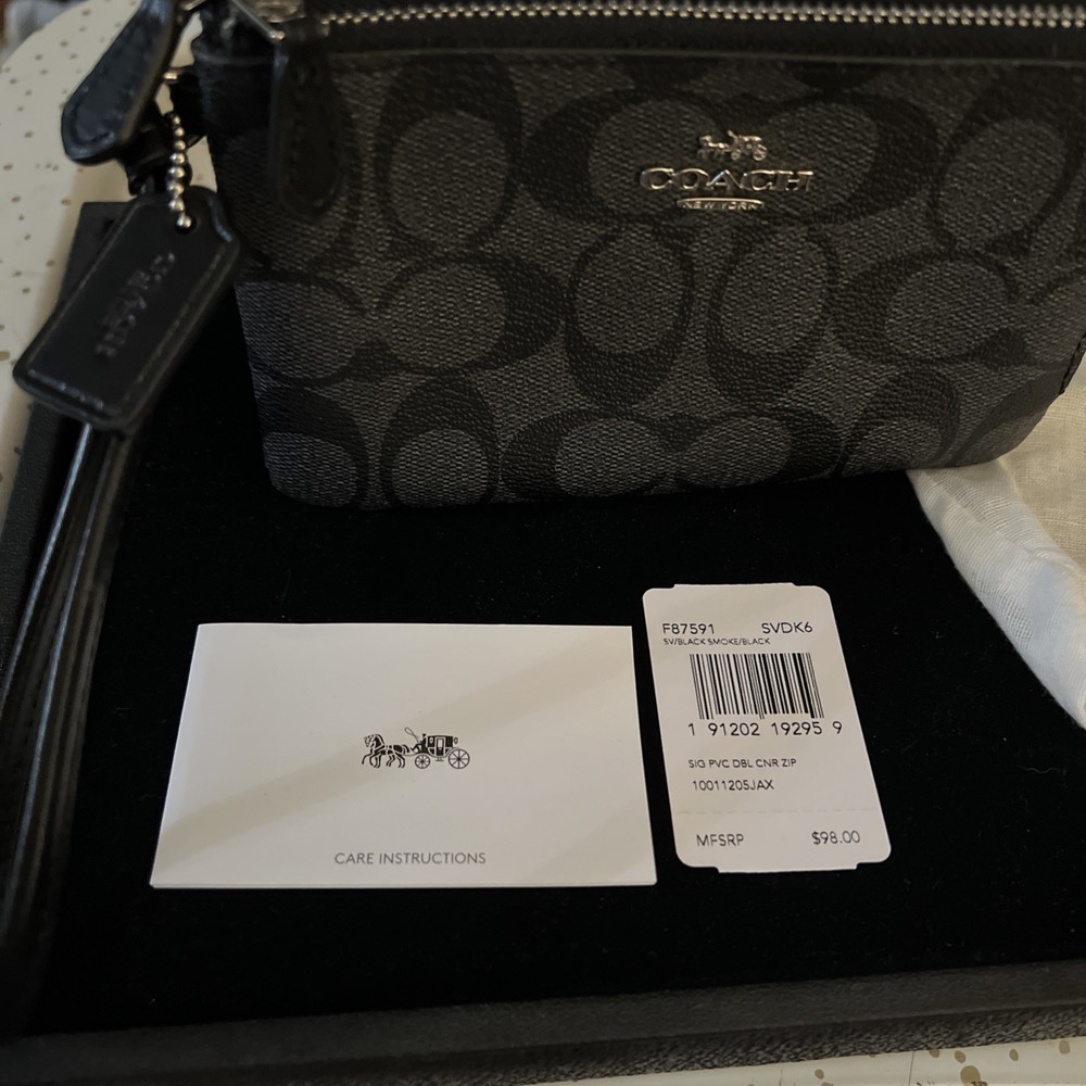 Coach Black Double Zip Wristlet Wallet with Dual Compartments