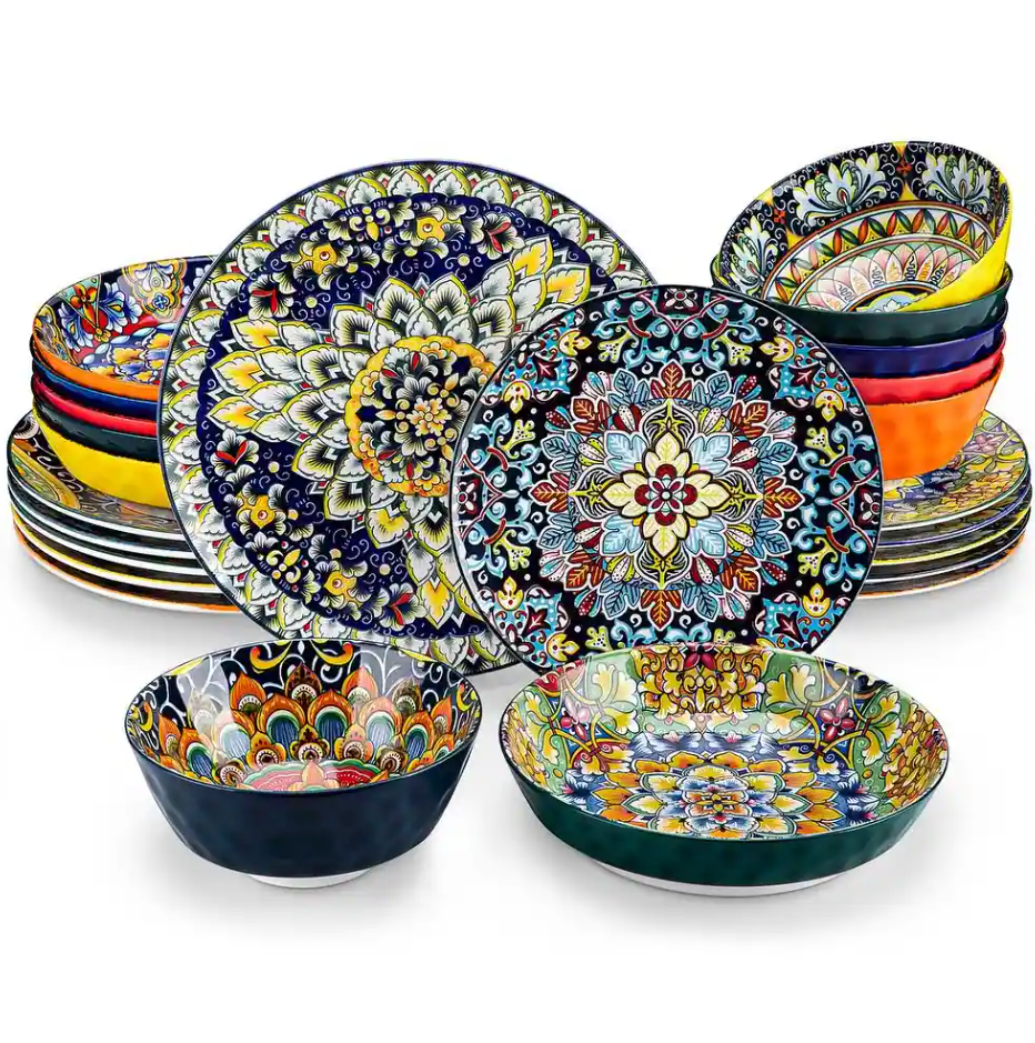Vancasso Bohemian Porcelain Dinnerware Set, Elegant Pattern ,24 Piece